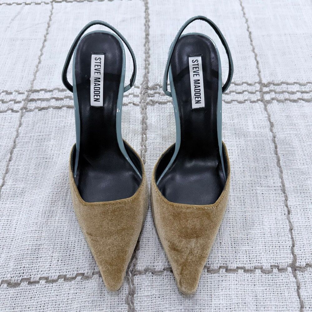 Steve Madden The Drew Velvet Slingback Pumps Tan and blue size 9M